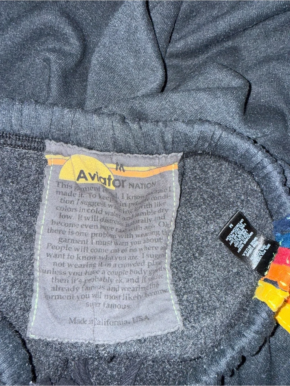Aviator Nation Black Track Joggers with Red Orange Yellow Side Stripes - Picture 7 of 7